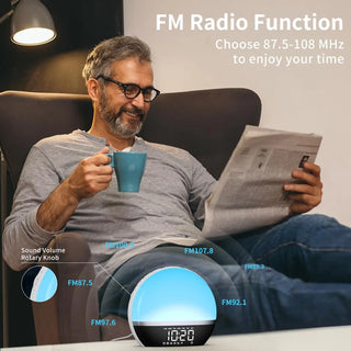 FM Radio Sunrise Alarm Clock Sound Machine Wake-Up Light Sunrise Sunset Simulation Adjustable Volume Brightness Sleep Aid 13