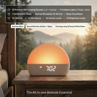 White Noise Sound Machine Sunrise Alarm Clock - 30 Non-Looping Soothing Sleep Sounds with LoFi and Healing Music| 10-Color