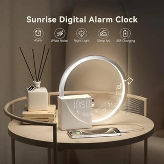 Sunrise Digital Alarm Clock, White Noise Sound Machine, Sleep Aid Timer with USB Port, Dimmable Digital Clocks Display, Snooze,