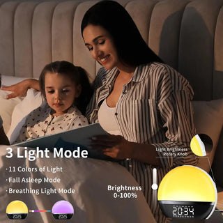 FM Radio Sunrise Alarm Clock Sound Machine Wake-Up Light Sunrise Sunset Simulation Adjustable Volume Brightness Sleep Aid 13