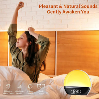 FM Radio Sunrise Alarm Clock Sound Machine Wake-Up Light Sunrise Sunset Simulation Adjustable Volume Brightness Sleep Aid 13