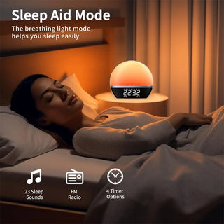 FM Radio Sunrise Alarm Clock Sound Machine Wake-Up Light Sunrise Sunset Simulation Adjustable Volume Brightness Sleep Aid 13