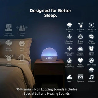 White Noise Sound Machine Sunrise Alarm Clock - 30 Non-Looping Soothing Sleep Sounds with LoFi and Healing Music| 10-Color